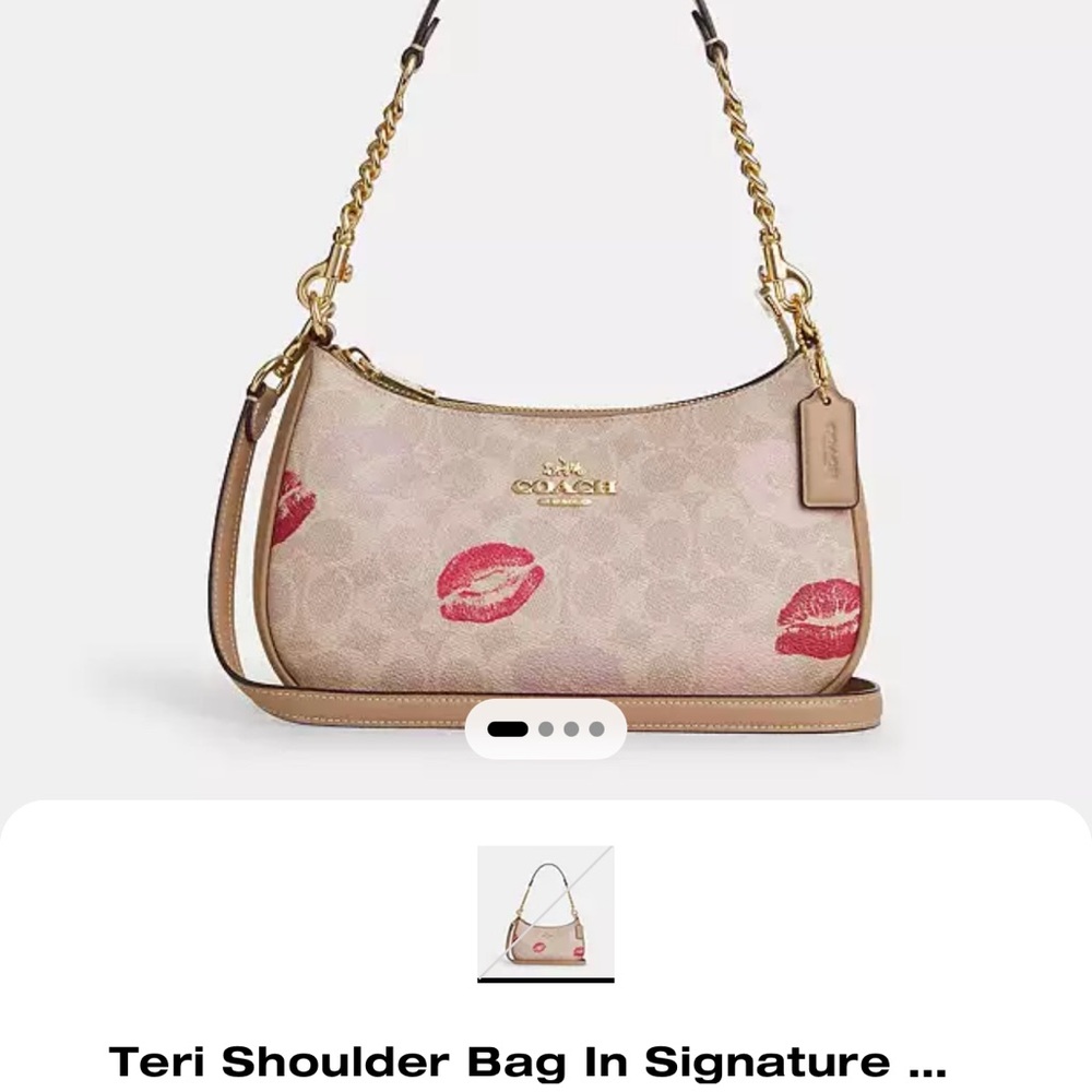 Coach Cream Shoulder Bag with Gold Hardware and Playful Lip Prints
